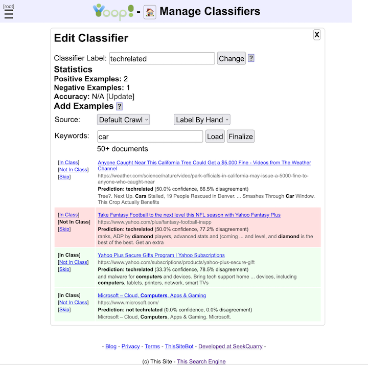 The Classifiers edit page