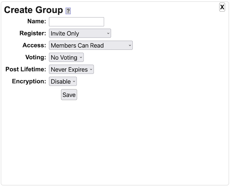The Create Group form