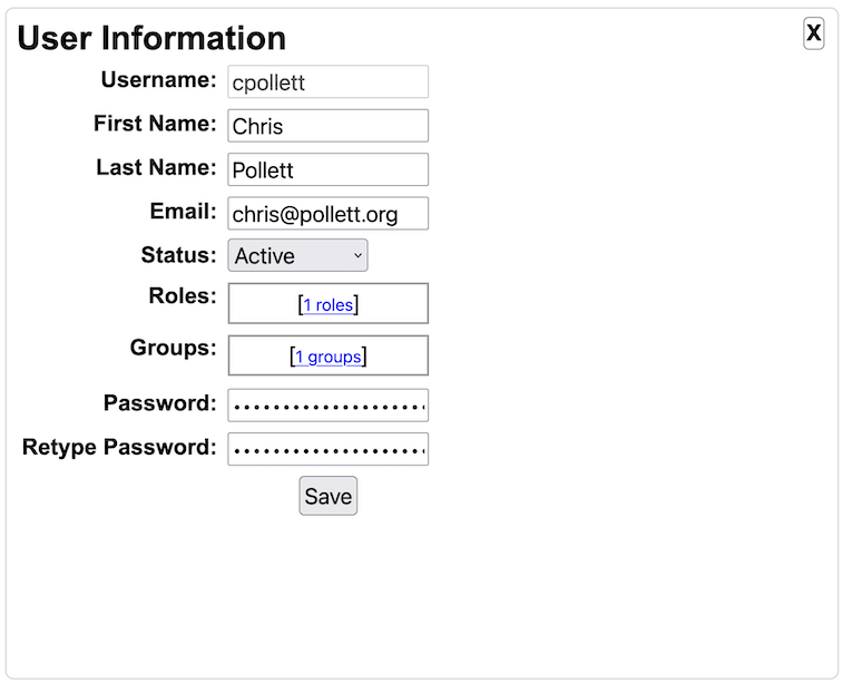 The Edit User form