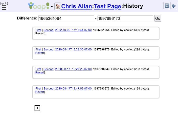 An example History Page of a Wiki Page